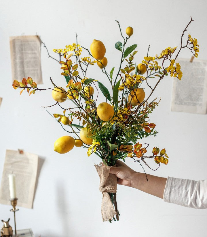 Lemon Branch, Fragrans stems, Fern leaf, Creative Flower Arrangement Ideas for Home Decoration, Unique Artificial Flowers, Simple Artificial Floral for Dining Room Table-Silvia Home Craft