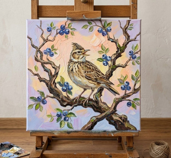 Original Small Paintings, Lark Bird Painting, Ready to Hang Artwork, Acrylic Art on Canvas, Heavy Texture Artwork, Impasto Paintings, Hand Painted Canvas Art-Silvia Home Craft