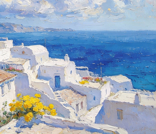 Original Canvas Paintings, Azure Dreams of the Aegean, Small Oil Paintings on Canvas, Palette Knife Artwork, Landscape Oil Paintings, Hand Painted Wall Art-Silvia Home Craft