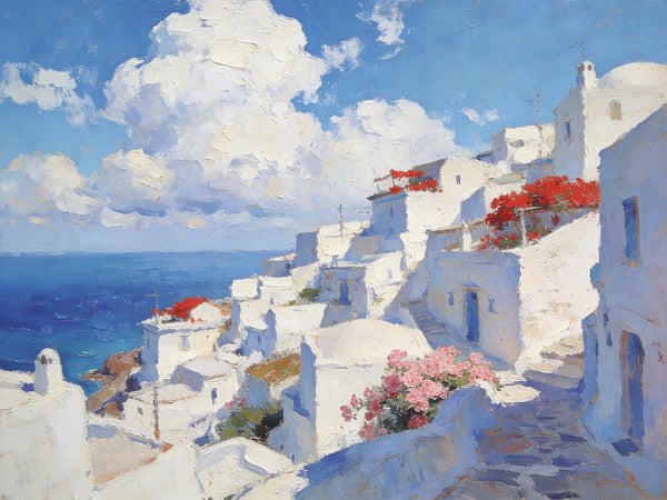 Original Canvas Paintings, The Serene Aegean Seascape, Small Paintings on Canvas, Heavy Texture Wall Art, Landscape Oil Paintings, Hand Painted Canvas Art-Silvia Home Craft