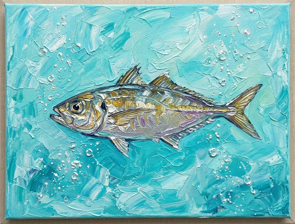 Small Art on Canvas, Ready to Hang Artwork, Tuna Fish Painting, Original Acrylic Paintings, Heavy Texture Painting, Impasto Artwork, Hand Painted Canvas Art-Silvia Home Craft