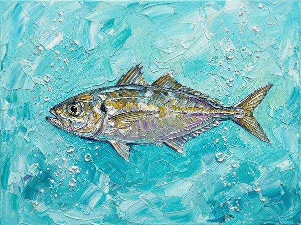 Small Art on Canvas, Ready to Hang Artwork, Tuna Fish Painting, Original Acrylic Paintings, Heavy Texture Painting, Impasto Artwork, Hand Painted Canvas Art-Silvia Home Craft