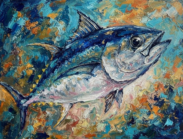 Ready to Hang Artwork, Bigeye Tuna Fish Painting, Original Acrylic Paintings, Small Art on Canvas, Heavy Texture Painting, Impasto Artwork, Hand Painted Canvas Art-Silvia Home Craft