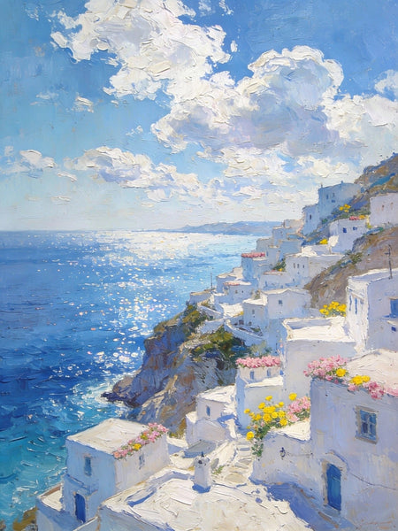 Small Original Paintings, A Peaceful Afternoon on the Aegean, Impasto Paintings, Small Oil Paintings, Small Wall Paintings, Landscape Artwork Canvas Paintings-Silvia Home Craft