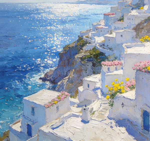 Small Original Paintings, A Peaceful Afternoon on the Aegean, Impasto Paintings, Small Oil Paintings, Small Wall Paintings, Landscape Artwork Canvas Paintings-Silvia Home Craft