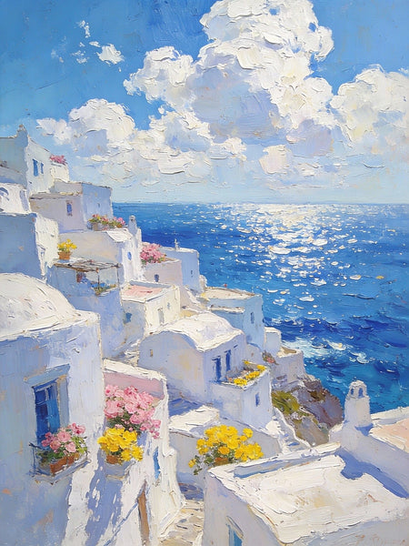 Aegean Summer - Infinite Azure, Seashore Beach Paintings, Small Landscape Oil Paintings, Original Small Paintings, Small Paintings on Canvas, Hand Painted Art-Silvia Home Craft