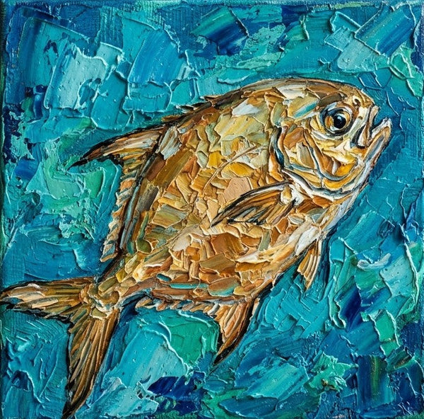 Hand Painted Canvas Art, Tuna Fish Painting, Original Acrylic Paintings, Small Art on Canvas, Heavy Texture Painting, Ready to Hang, Impasto Artwork-Silvia Home Craft