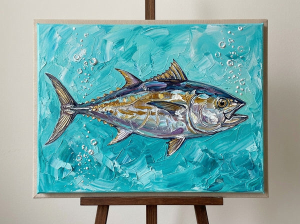 Ready to Hang Artwork, Tuna Fish Painting, Small Art on Canvas, Original Acrylic Paintings, Heavy Texture Painting, Impasto Artwork, Hand Painted Canvas Art-Silvia Home Craft