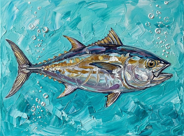 Ready to Hang Artwork, Tuna Fish Painting, Small Art on Canvas, Original Acrylic Paintings, Heavy Texture Painting, Impasto Artwork, Hand Painted Canvas Art-Silvia Home Craft