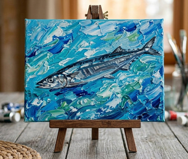 Pacific Saury Fish Painting, Original Acrylic Paintings, Heavy Texture Painting, Impasto Artwork, Hand Painted Canvas Art, Small Art on Canvas, Ready to Hang Artwork-Silvia Home Craft