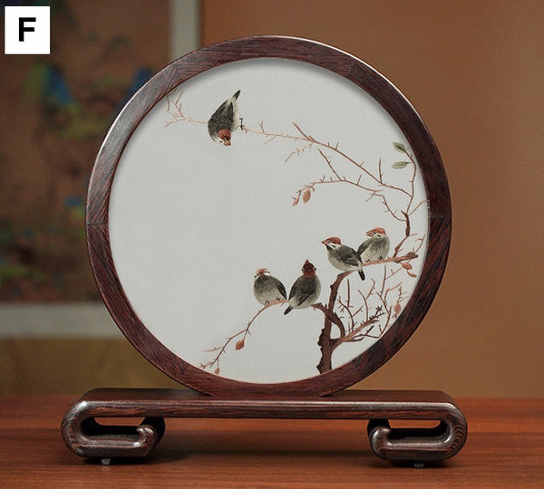 Creative Birthday Gift, Flower and Birds Embroidery Ornaments, Traditional Chinese Suzhou Silk Embroidered Ornament, Premium Souvenir, Exclusive Business Presents-Silvia Home Craft