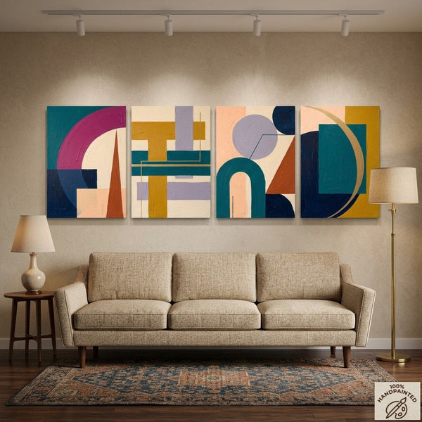 Modern Paintings for Living Room, Geometric Contemporary Art, Original Abstract Art, Multi Panel Canvas Paintings-Silvia Home Craft