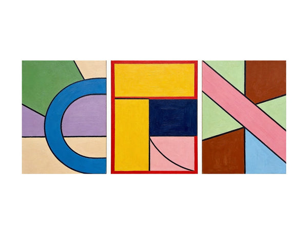 Colorful Abstract Paintings for Mid Century Bedroom, Geometric Abstract Art, Multi Panel Group Paintings-Silvia Home Craft