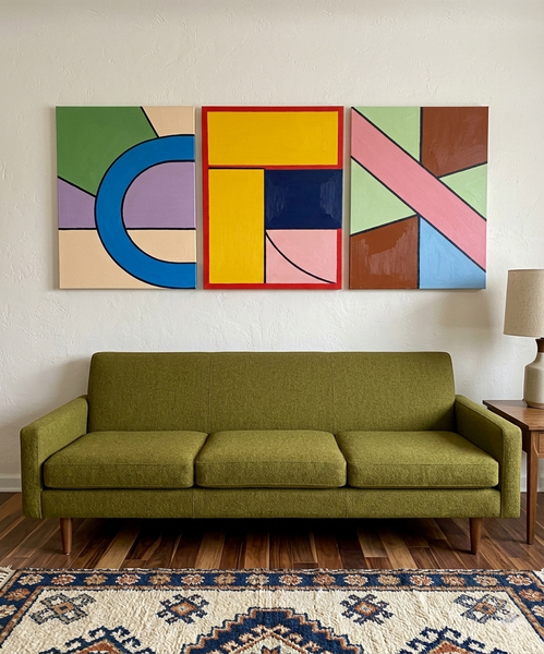Colorful Abstract Paintings for Mid Century Bedroom, Geometric Abstract Art, Multi Panel Group Paintings-Silvia Home Craft