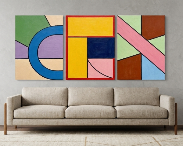 Colorful Abstract Paintings for Mid Century Bedroom, Geometric Abstract Art, Multi Panel Group Paintings-Silvia Home Craft