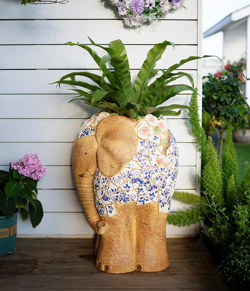Modern Outdoor Garden Flower Pots, Extra Large Elephant Garden Flowerpots, Oversized Garden Flower Pot, Animal Statue for Garden Ornaments, Large Resin Statue for Garden-Silvia Home Craft