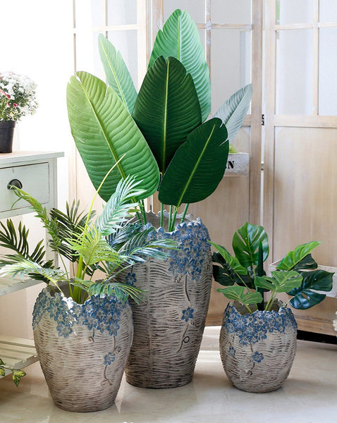 Extra Large Garden Flower Planters, Oversized Garden Flower Pot, Garden Ornaments, Large Resin Gardern Flower Planter, Modern Outdoor Garden Flower Pots-Silvia Home Craft