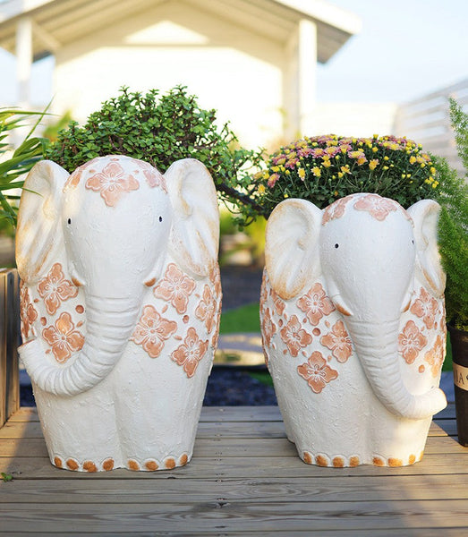Villa Outdoor Garden Flower Pots, Oversized Modern Garden Flower Pot, Extra Large Elephant Garden Flowerpots, Animal Statue for Garden Ornaments, Resin Statue for Garden-Silvia Home Craft