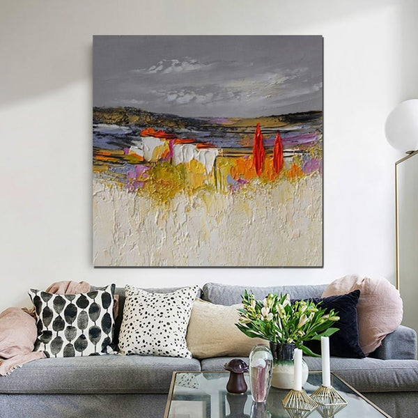 Large Landscape Painting for Bedroom, Abstract Landscape Painting, Heavy Texture Painting, Living Room Wall Art Ideas, Palette Knife Artwork-Silvia Home Craft