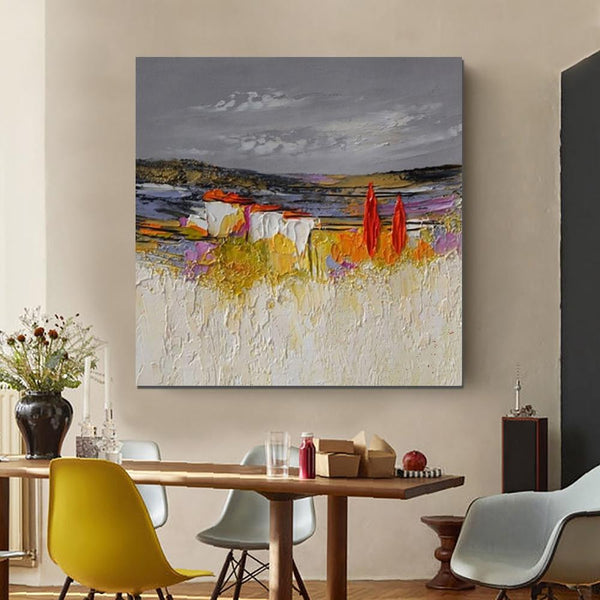 Large Landscape Painting for Bedroom, Abstract Landscape Painting, Heavy Texture Painting, Living Room Wall Art Ideas, Palette Knife Artwork-Silvia Home Craft