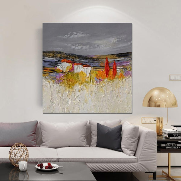 Large Landscape Painting for Bedroom, Abstract Landscape Painting, Heavy Texture Painting, Living Room Wall Art Ideas, Palette Knife Artwork-Silvia Home Craft