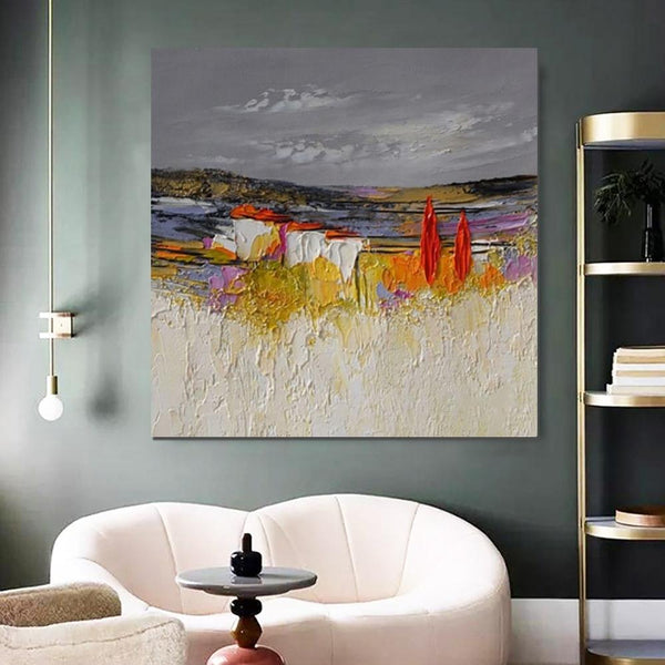 Large Landscape Painting for Bedroom, Abstract Landscape Painting, Heavy Texture Painting, Living Room Wall Art Ideas, Palette Knife Artwork-Silvia Home Craft