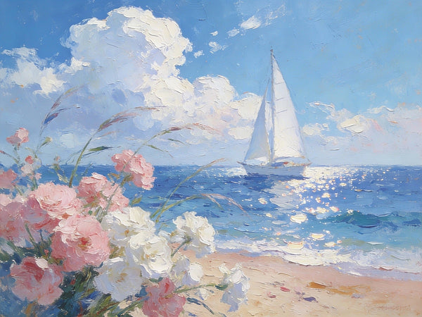 Landscape Oil Paintings, A Sun-Drenched Shore, Small Oil Paintings on Canvas, Palette Knife Artwork, Hand Painted Wall Art, Original Canvas Paintings-Silvia Home Craft