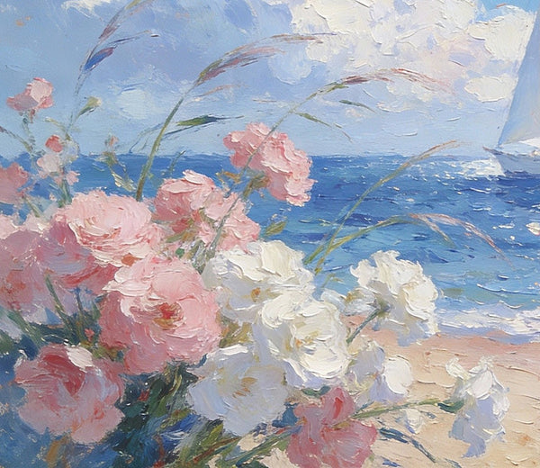 Landscape Oil Paintings, A Sun-Drenched Shore, Small Oil Paintings on Canvas, Palette Knife Artwork, Hand Painted Wall Art, Original Canvas Paintings-Silvia Home Craft