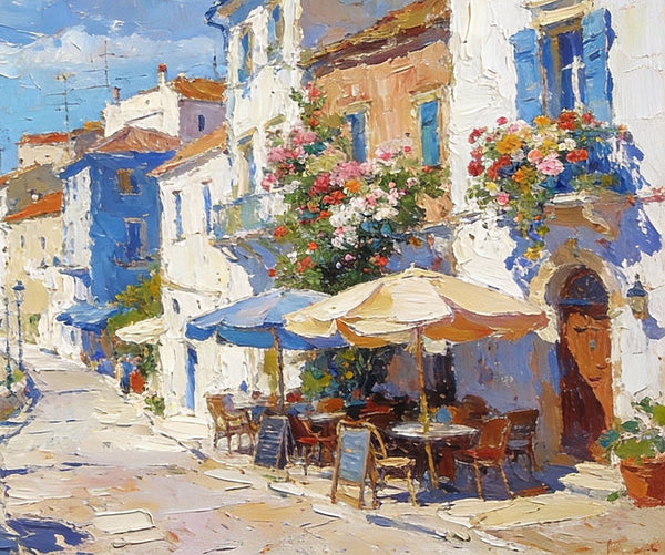 Serene Town by the Sea, A Colorful Coastal Landscape, Hand Painted Canvas Art, On Canvas Small Paintings, Small Landscape Paintings, Landscape Wall Art Paintings, Original Oil Paintings-Silvia Home Craft