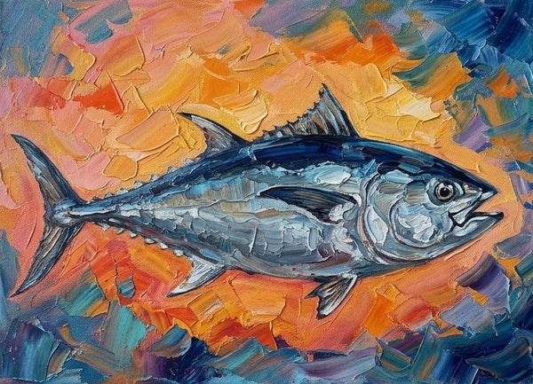 Small Art on Canvas, Salmon Fish Painting, Original Acrylic Paintings, Ready to Hang Artwork, Heavy Texture Painting, Impasto Artwork, Hand Painted Canvas Art-Silvia Home Craft