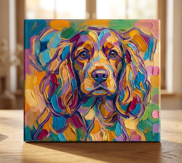 Cocker Spaniel Dog Portrait, Colorful Abstract Pet Portrait Painting, Hand Painted Canvas Art, Impasto Artwork, Small Art on Canvas, Original Acrylic Paintings, Heavy Texture Painting-Silvia Home Craft