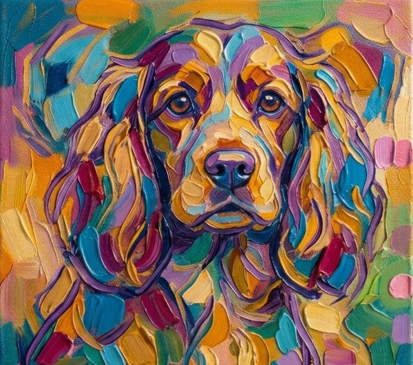 Cocker Spaniel Dog Portrait, Colorful Abstract Pet Portrait Painting, Hand Painted Canvas Art, Impasto Artwork, Small Art on Canvas, Original Acrylic Paintings, Heavy Texture Painting-Silvia Home Craft