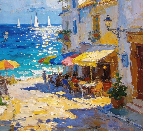 Small Paintings On Canvas, Vibrant Coastal Village, Colorful Houses by the Sea, Hand Painted Canvas Art, Landscape Oil Paintings, Original Artwork Small Paintings on Wall-Silvia Home Craft