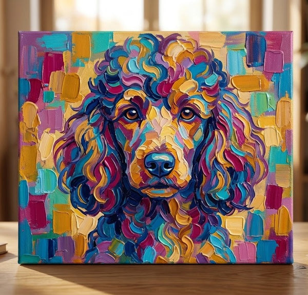Colorful Abstract Pet Portrait Painting, Poodle Dog Portrait, Hand Painted Canvas Art, Impasto Artwork, Small Art on Canvas, Original Acrylic Paintings, Heavy Texture Painting-Silvia Home Craft