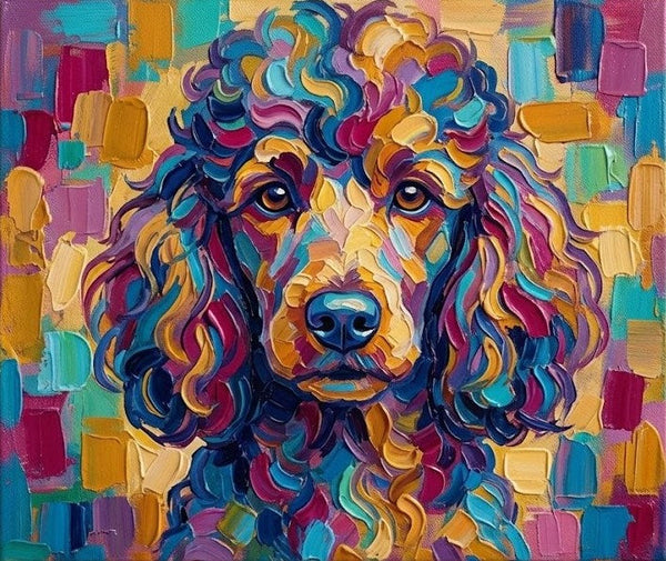 Colorful Abstract Pet Portrait Painting, Poodle Dog Portrait, Hand Painted Canvas Art, Impasto Artwork, Small Art on Canvas, Original Acrylic Paintings, Heavy Texture Painting-Silvia Home Craft