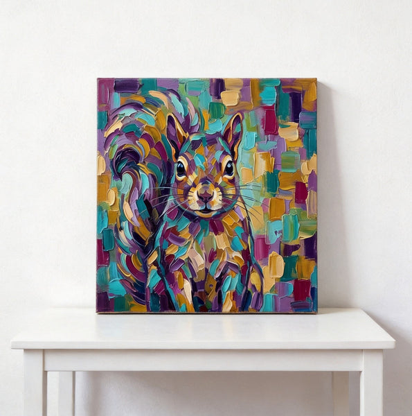 Hand Painted Canvas Art, Abstract Squirrel Painting, Impasto Artwork, Abstract Animal Painting, Original Acrylic Paintings, Heavy Texture Painting, Small Art on Canvas-Silvia Home Craft
