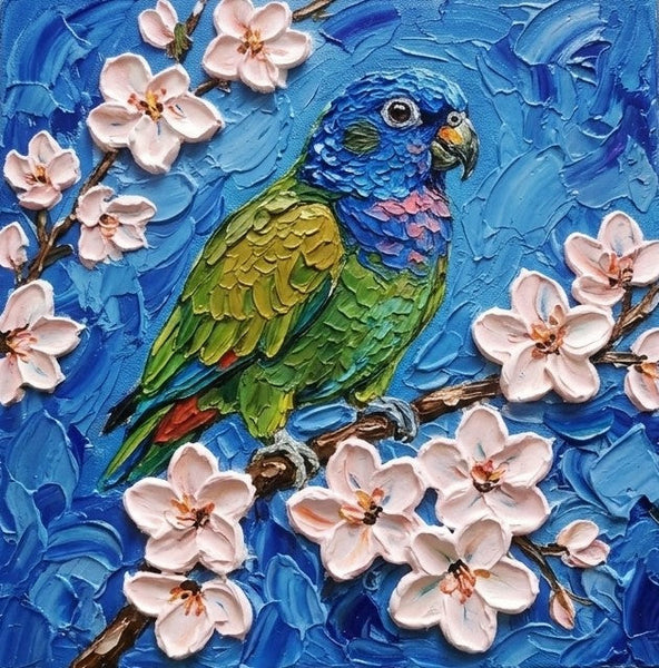 Parrot Bird Painting, Small Art on Canvas, Heavy Texture Painting, Ready to Hang Painting, Impasto Artwork, Original Acrylic Paintings, Hand Painted Canvas Art-Silvia Home Craft