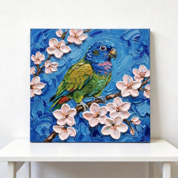 Parrot Bird Painting, Small Art on Canvas, Heavy Texture Painting, Ready to Hang Painting, Impasto Artwork, Original Acrylic Paintings, Hand Painted Canvas Art-Silvia Home Craft