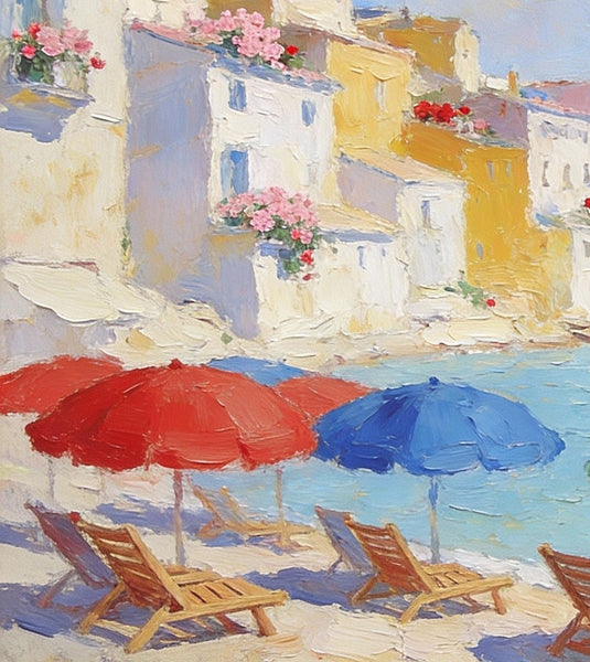 Original Oil Paintings, An Exclusive Summer by the Mediterranean, Palette Knife Artwork, Landscape Canvas Paintings, Small Oil Paintings on Canvas, Hand Painted Canvas Art-Silvia Home Craft