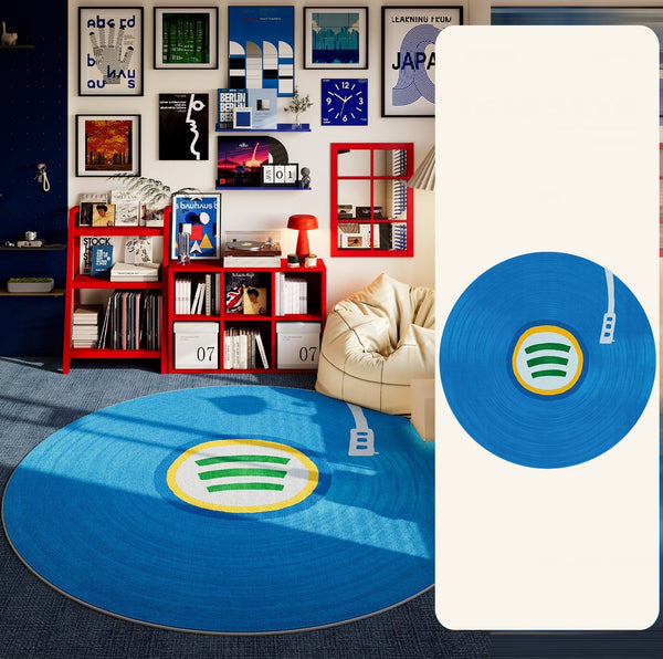Modern Floor Rugs Next to Bed, Blue Circular Modern Rugs for Dining Room, Geometric Round Rugs for Small House, Contemporary Floor Carpets for Apartment-Silvia Home Craft