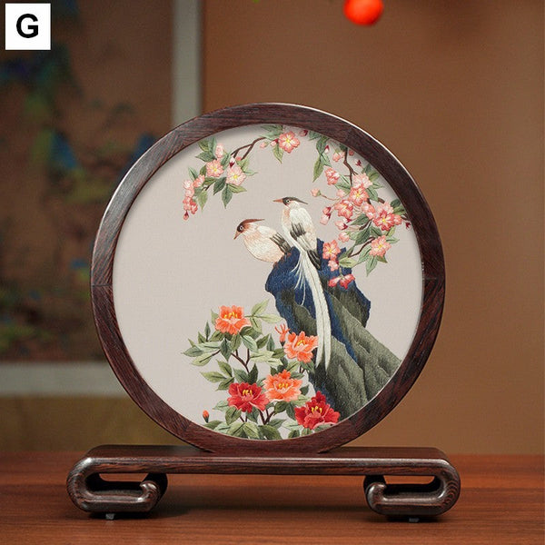 Creative Birthday Gift, Flower and Birds Embroidery Ornaments, Traditional Chinese Suzhou Silk Embroidered Ornament, Premium Souvenir, Exclusive Business Presents-Silvia Home Craft