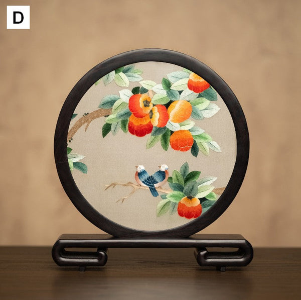 Exclusive Business Present, Flower and Bird Embroidered Decor, Unique Birthday Gift, Traditional Chinese Suzhou Embroidery Ornament, Premium Souvenir-Silvia Home Craft