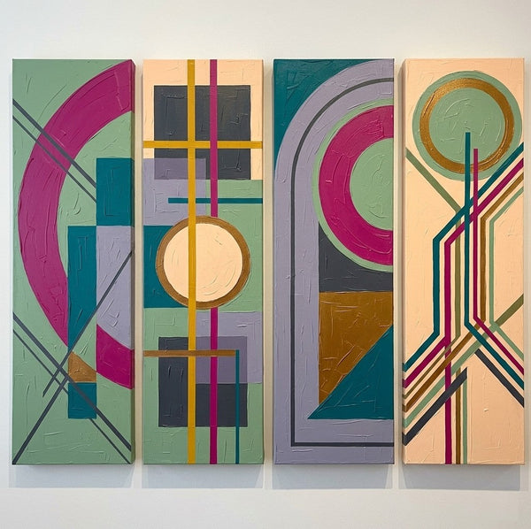 Hand Painted Canvas Art, Modern Contemporary Paintings, Multi Panel Wall Art Paintings, Geometric Abstract Artwork-Silvia Home Craft
