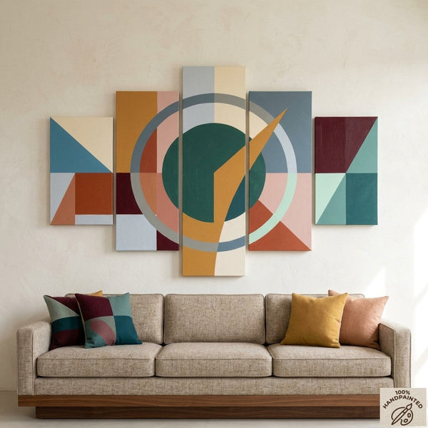 Living Room Wall Art Paintings, Geometric Modern Art, Hand Painted Acrylic Art, Colorful Abstract Paintings-Silvia Home Craft
