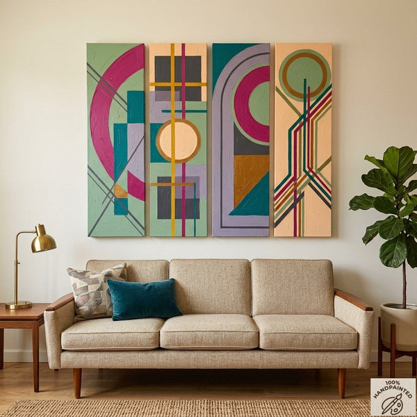 Hand Painted Canvas Art, Modern Contemporary Paintings, Multi Panel Wall Art Paintings, Geometric Abstract Artwork-Silvia Home Craft