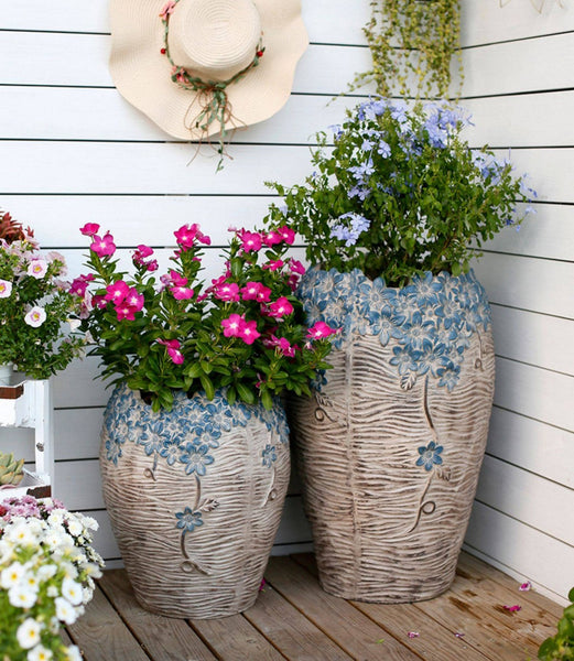 Extra Large Garden Flower Planters, Oversized Garden Flower Pot, Garden Ornaments, Large Resin Gardern Flower Planter, Modern Outdoor Garden Flower Pots-Silvia Home Craft