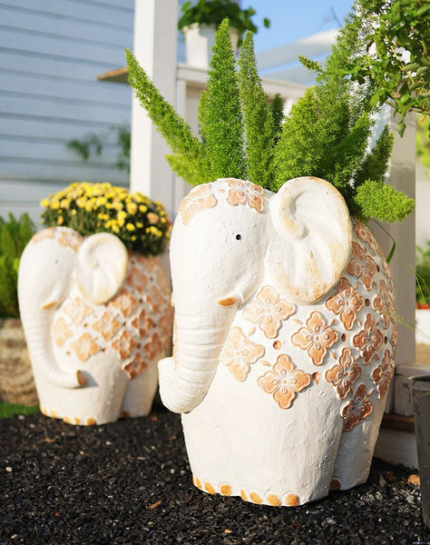 Villa Outdoor Garden Flower Pots, Oversized Modern Garden Flower Pot, Extra Large Elephant Garden Flowerpots, Animal Statue for Garden Ornaments, Resin Statue for Garden-Silvia Home Craft