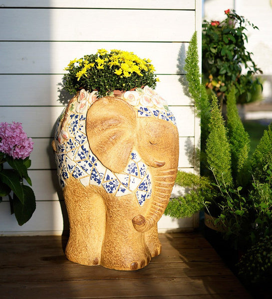 Modern Outdoor Garden Flower Pots, Oversized Garden Flower Pot, Extra Large Elephant Garden Flowerpots, Animal Statue for Garden Ornaments, Large Resin Statue for Garden-Silvia Home Craft