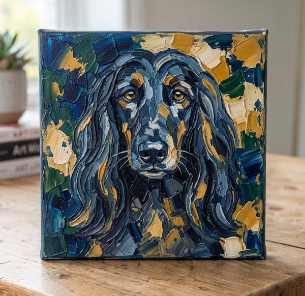 Hand Painted Canvas Art, Abstract Pet Portrait Painting, Impasto Artwork, Afghan Hound Dog Portrait, Heavy Texture Painting, Small Acrylic Paintings, Original Small Paintings-Silvia Home Craft