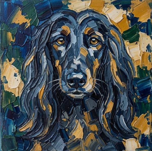 Hand Painted Canvas Art, Abstract Pet Portrait Painting, Impasto Artwork, Afghan Hound Dog Portrait, Heavy Texture Painting, Small Acrylic Paintings, Original Small Paintings-Silvia Home Craft